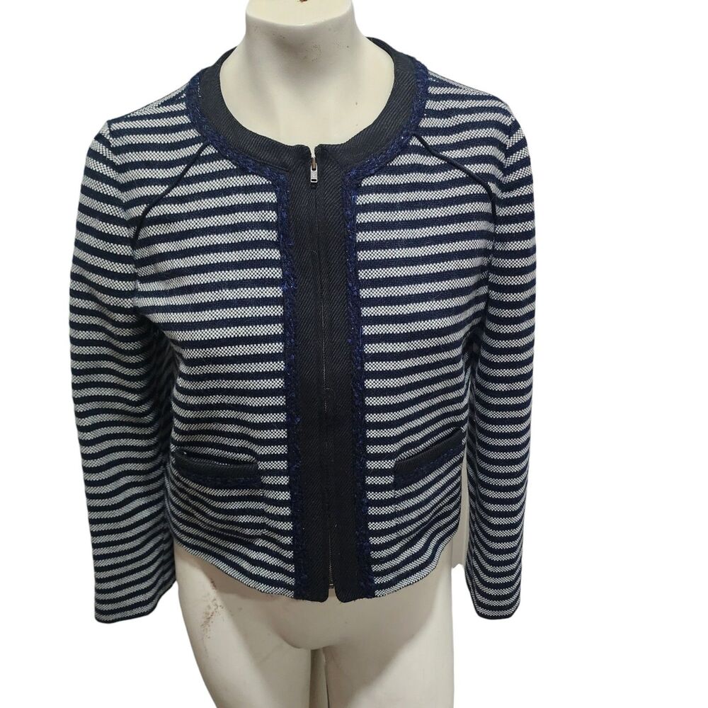 J.Crew Suiting Womens Jacket Blazer Navy White Stripe Zip Front Size 8